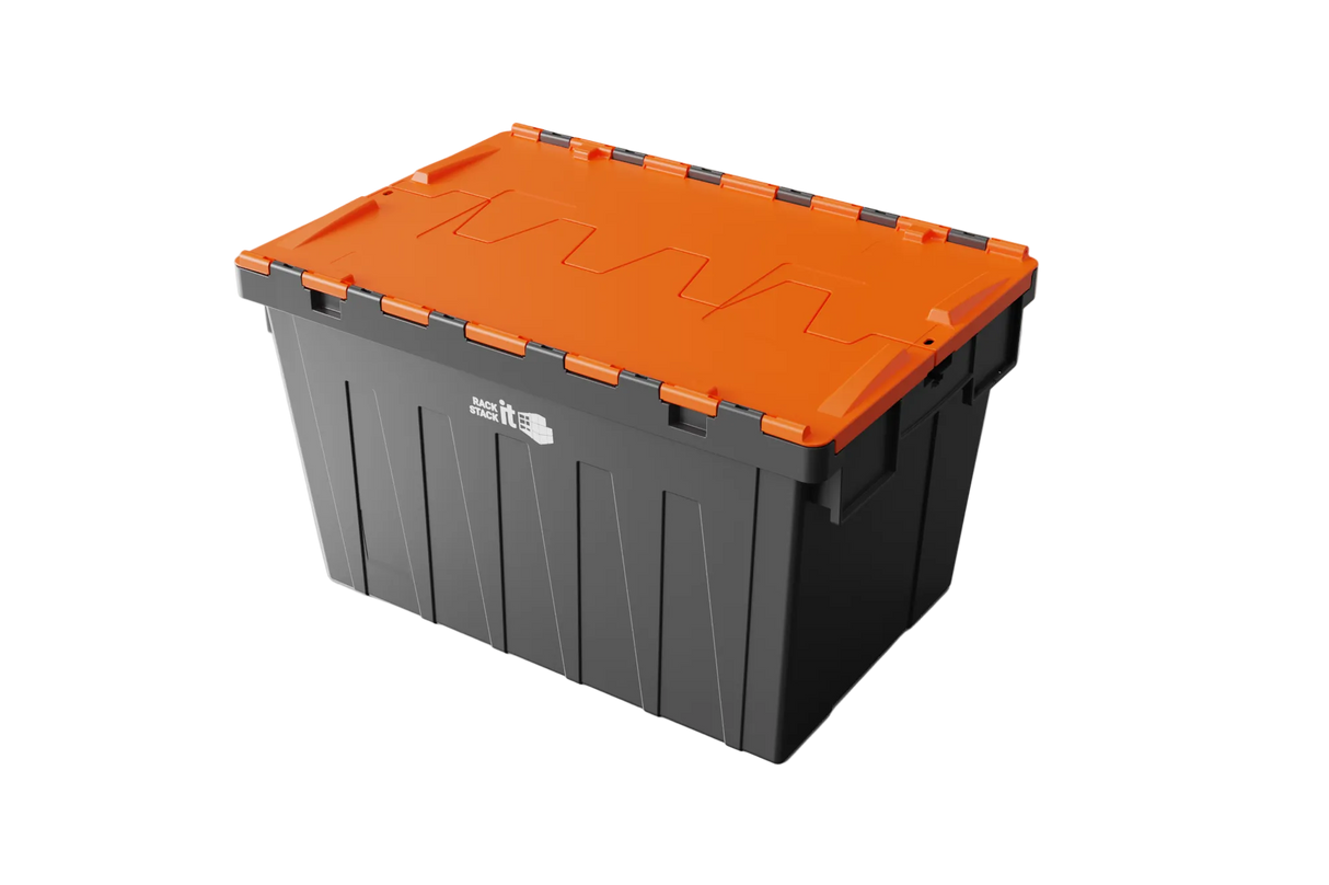 Large Stackable Storage Tote Boxes | 62 Litre / 30kg Capacity | Choice of Coloured Lids