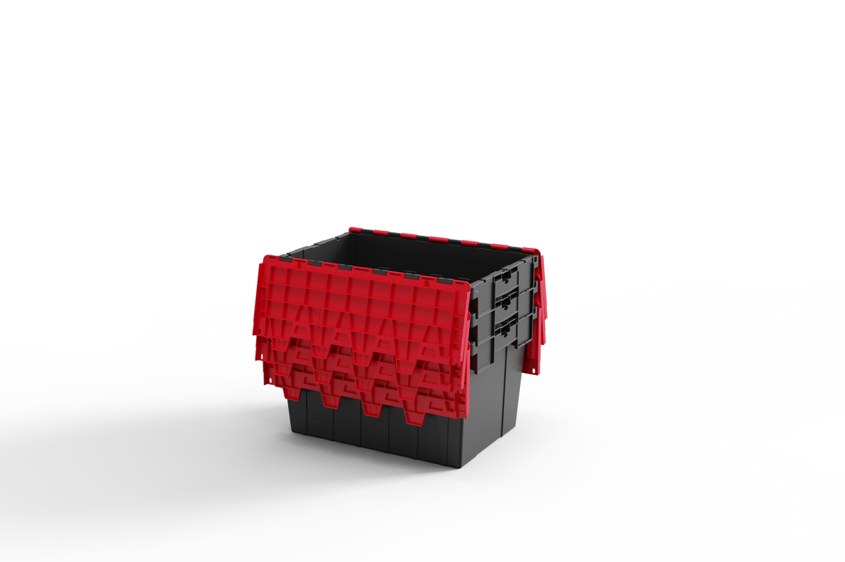 Large Stackable Storage Tote Boxes | 62 Litre / 30kg Capacity | Choice of Coloured Lids