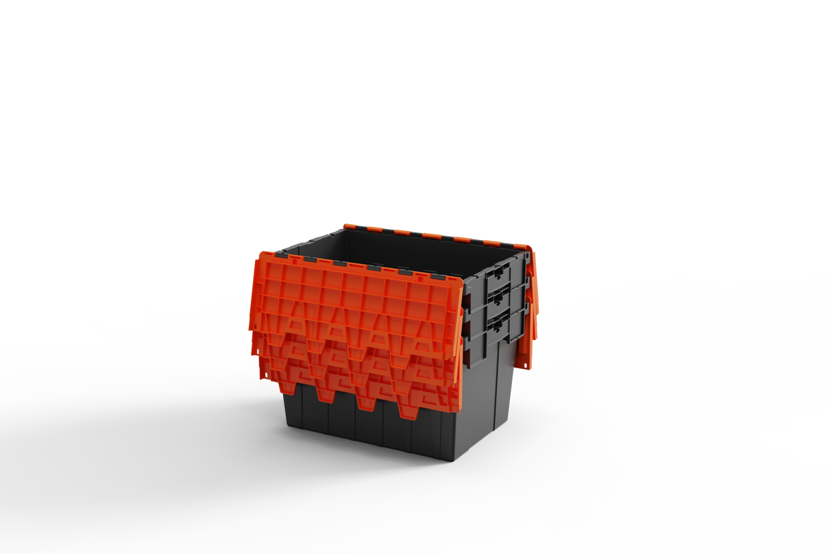 Large Stackable Storage Tote Boxes | 62 Litre / 30kg Capacity | Choice of Coloured Lids