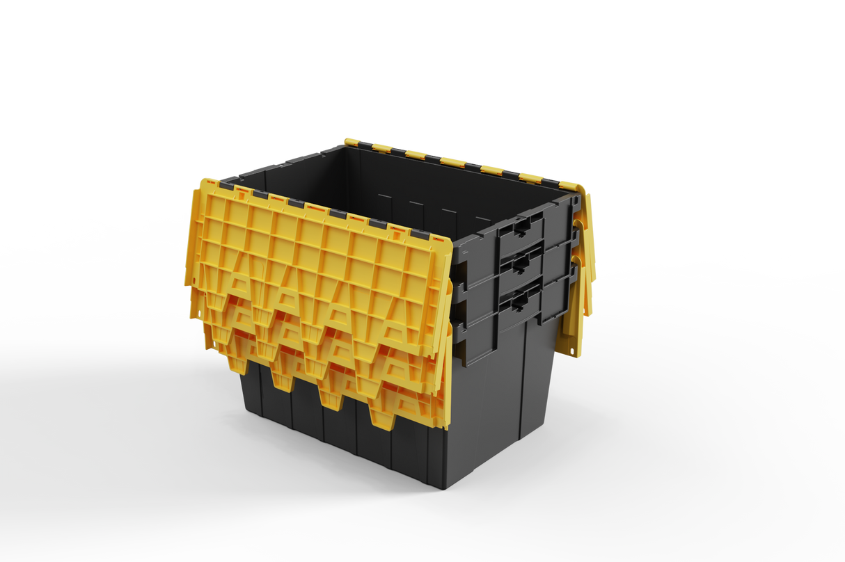 Large Stackable Storage Tote Boxes | 62 Litre / 30kg Capacity | Choice of Coloured Lids