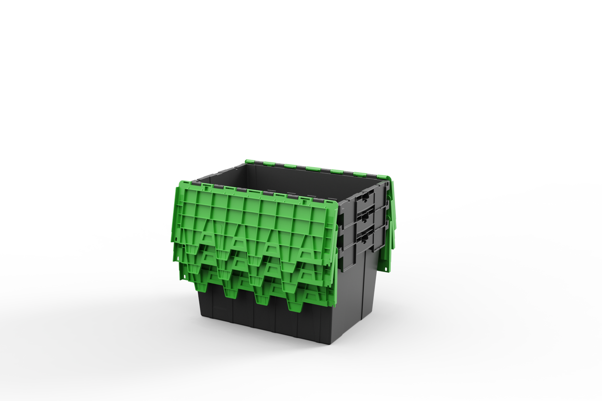 Large Stackable Storage Tote Boxes | 62 Litre / 30kg Capacity | Choice of Coloured Lids