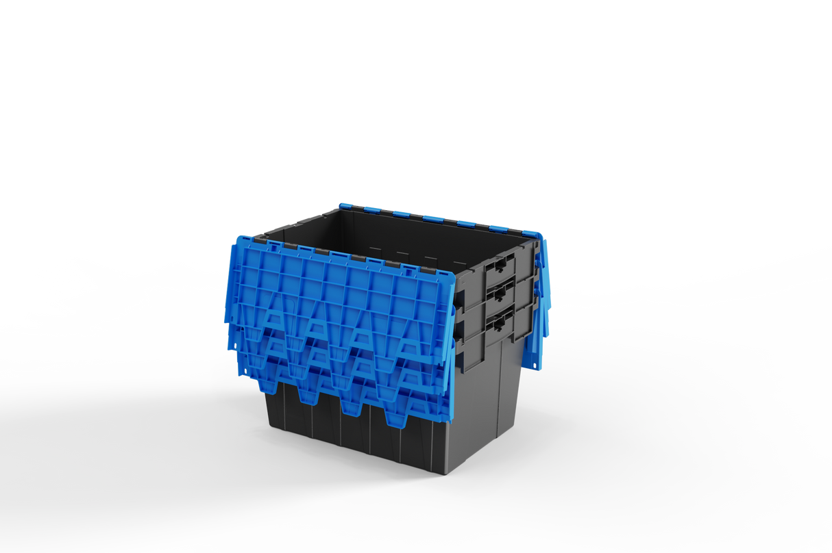 Large Stackable Storage Tote Boxes | 62 Litre / 30kg Capacity | Choice of Coloured Lids