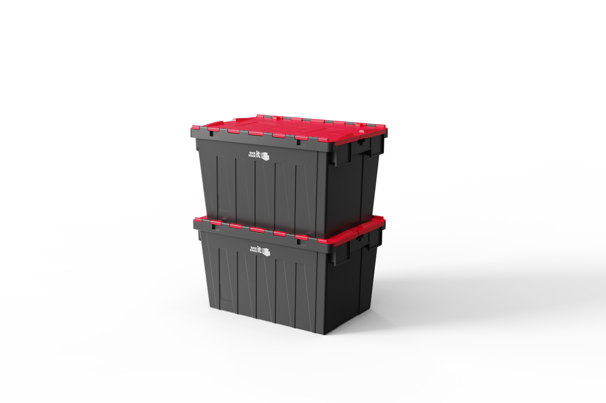 Large Stackable Storage Tote Boxes | 62 Litre / 30kg Capacity | Choice of Coloured Lids