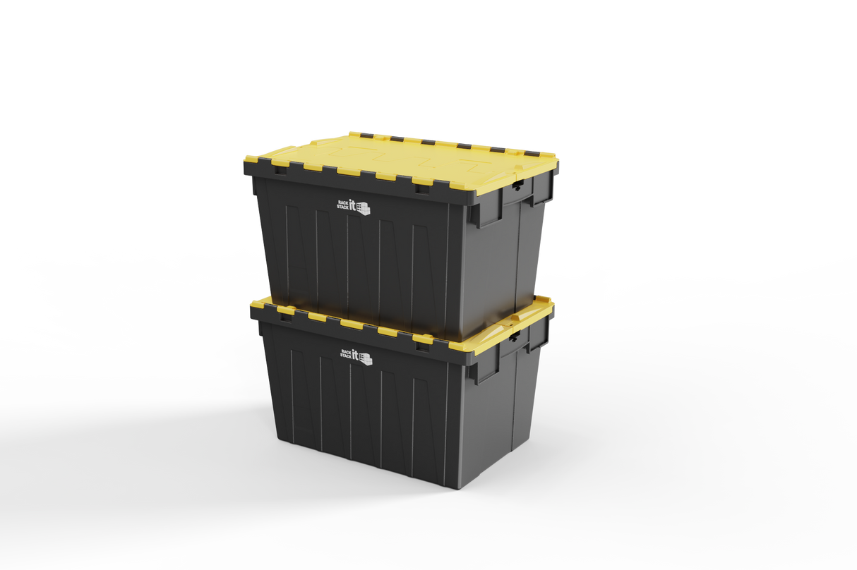 Large Stackable Storage Tote Boxes | 62 Litre / 30kg Capacity | Choice of Coloured Lids