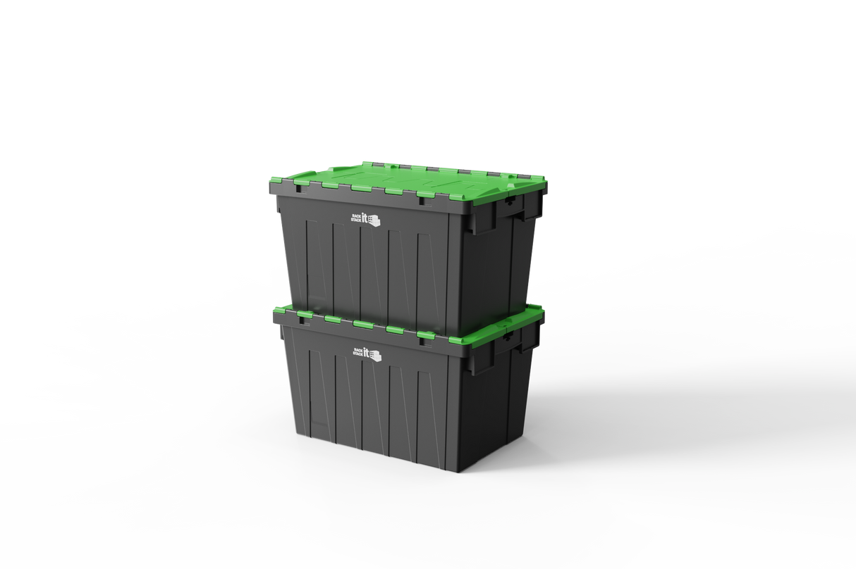 Large Stackable Storage Tote Boxes | 62 Litre / 30kg Capacity | Choice of Coloured Lids