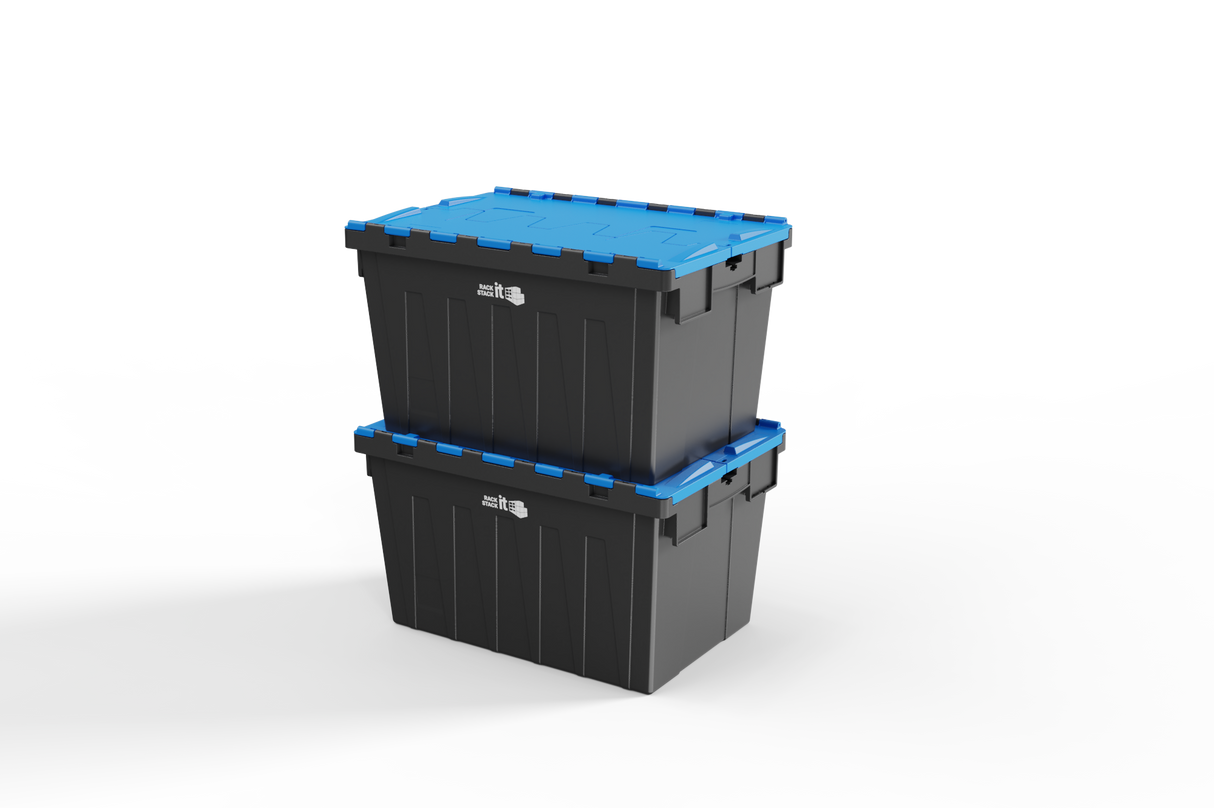 Large Stackable Storage Tote Boxes | 62 Litre / 30kg Capacity | Choice of Coloured Lids