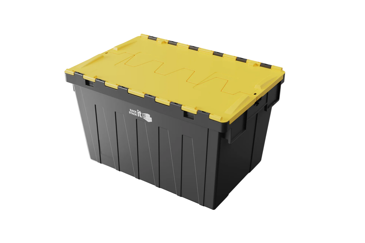 Large Stackable Storage Tote Boxes | 62 Litre / 30kg Capacity | Choice of Coloured Lids