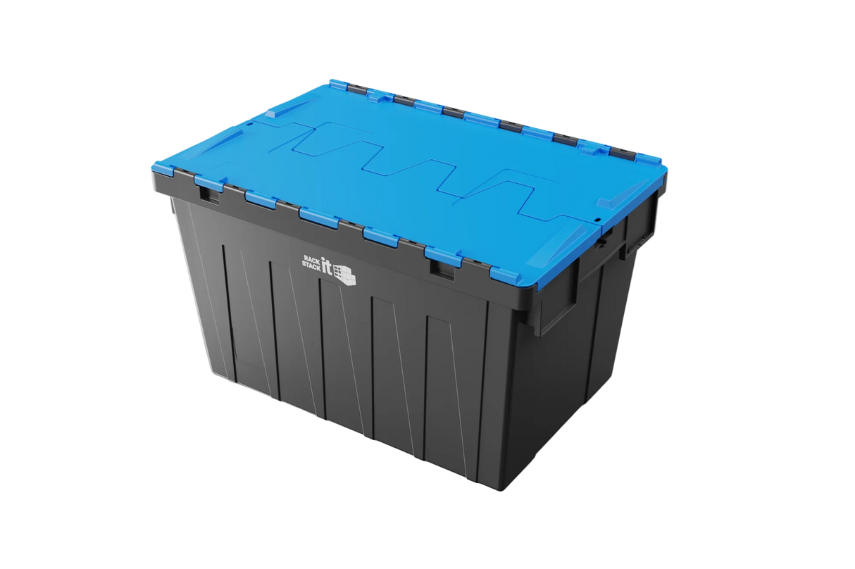 Large Stackable Storage Tote Boxes | 62 Litre / 30kg Capacity | Choice of Coloured Lids