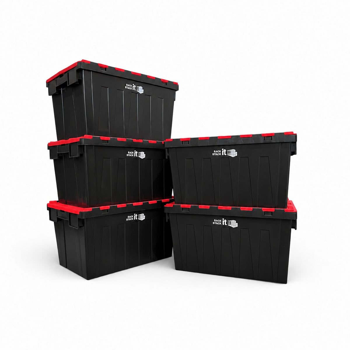 5x Heavy Duty Storage Tote Boxes | 63 Litre / 30kg Capacity | Multi Coloured Bundles