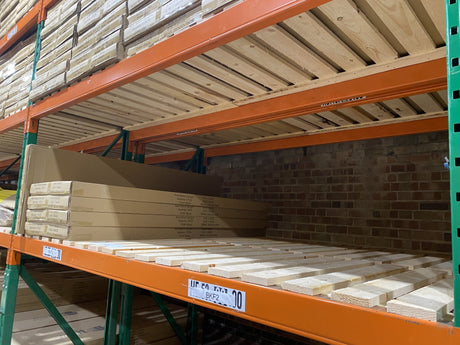 Rack It Stack It pallet racking timber deck boards in use in a warehouse. 
