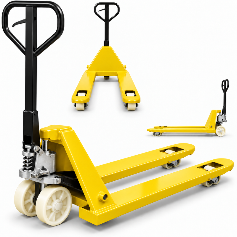 3000kg yellow manual pallet truck with 550 x 1150mm forks and nylon wheels