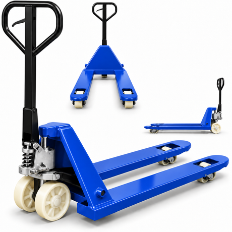 3000kg blue manual pallet truck with 550 x 1150mm forks and nylon wheels