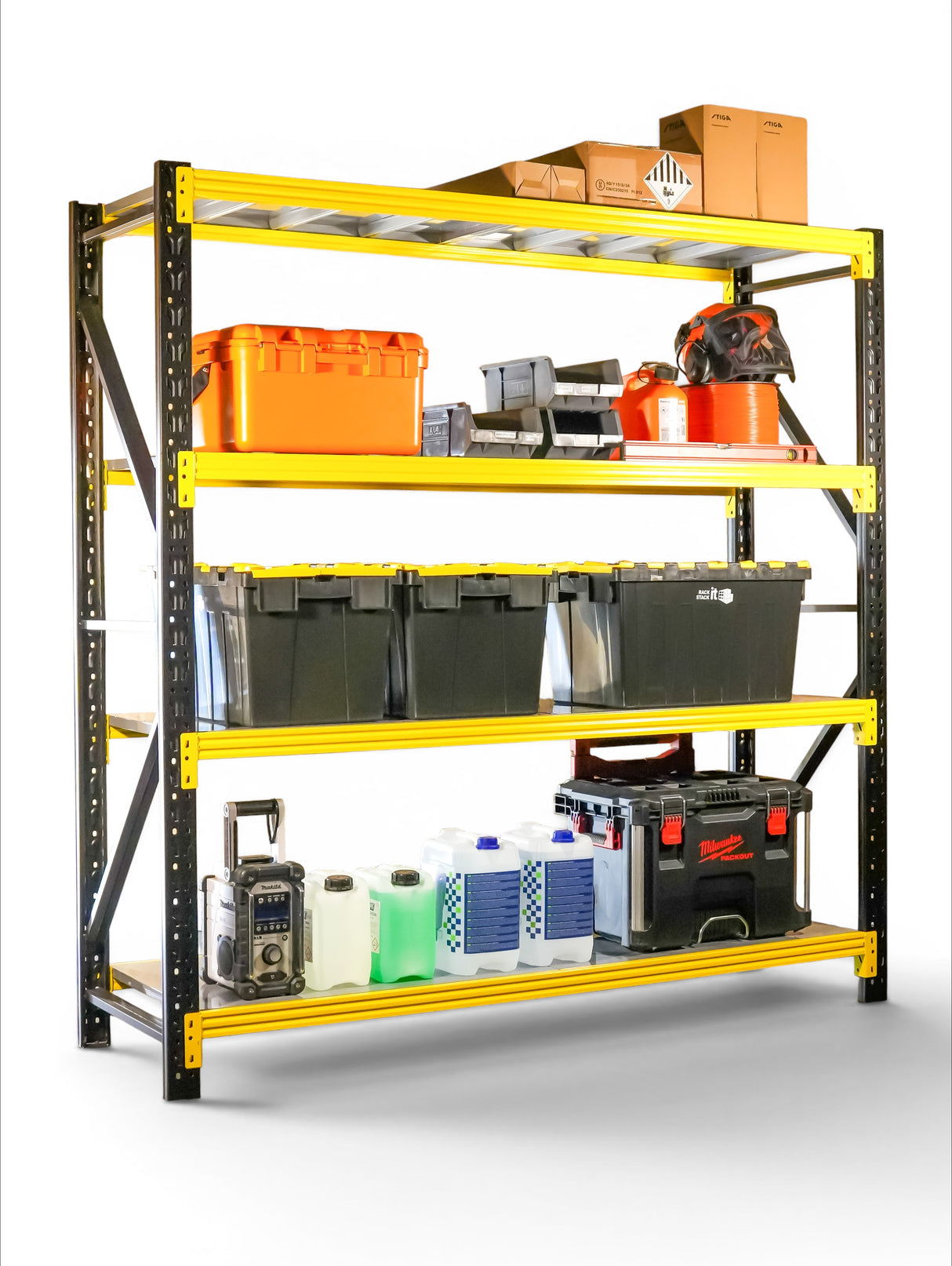 Heavy Duty Storage Racking – Black & Yellow | 600mm Deep x 2000mm High | 1 to 4+ Bays Available | Industrial Shelving Unit