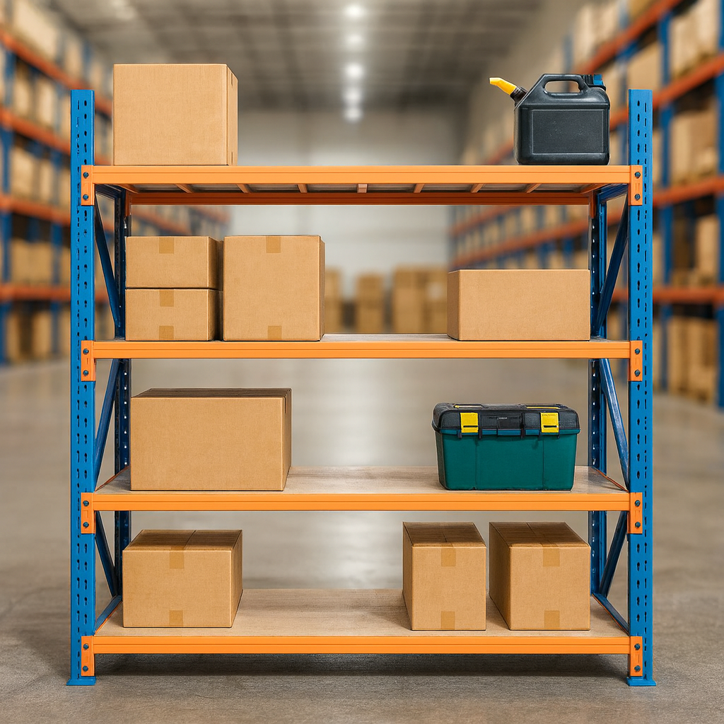 Industrial Shelving Blue & Orange - 600mm Deep 2M High 1-4+ Bays