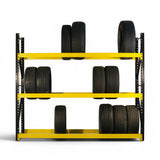 Heavy Duty Tyre Racking – Black & Yellow | 550mm Deep x 2000mm High | 1 to 4+ Bays Available | Industrial Shelving Unit
