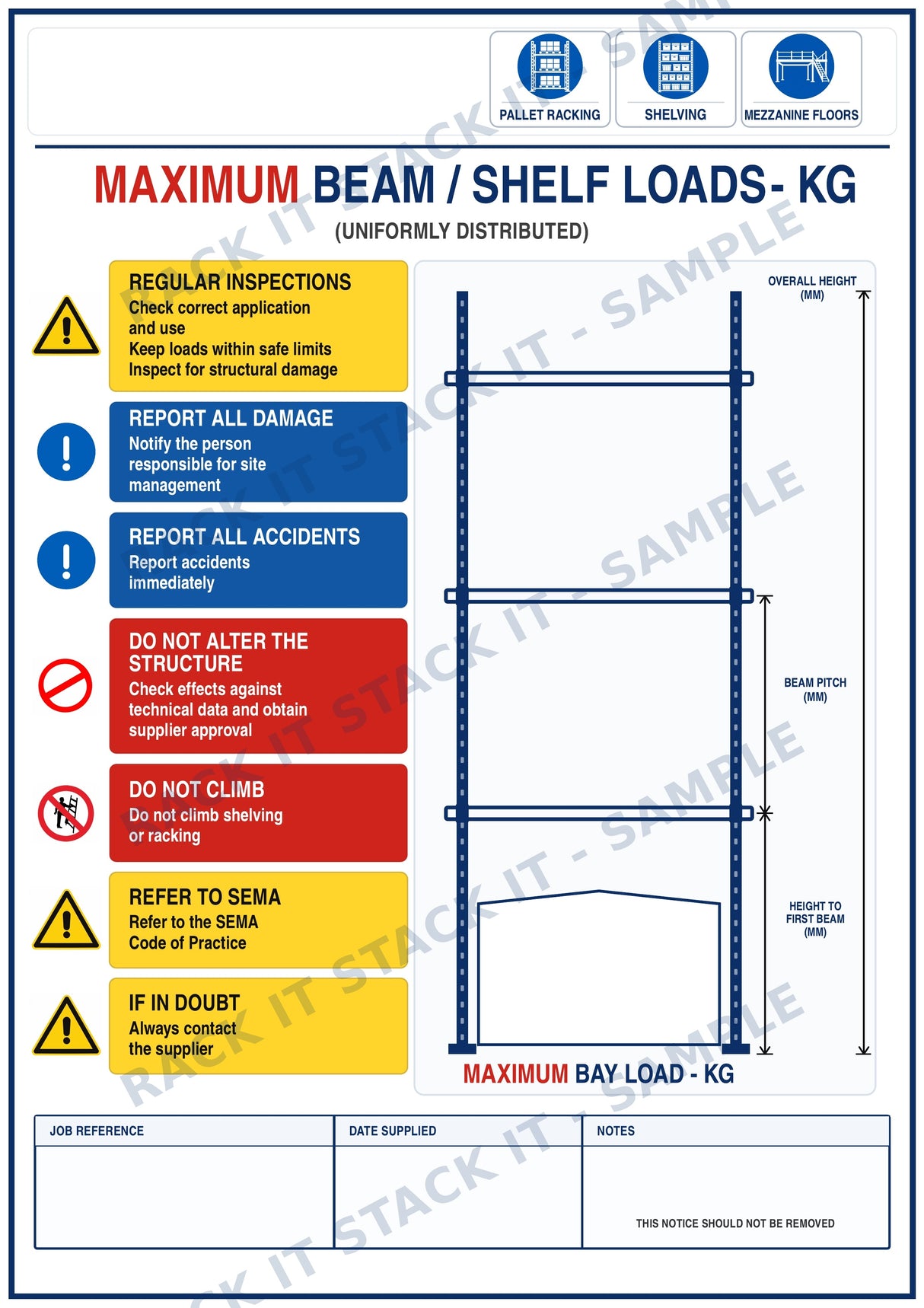 Blank pallet racking load notice board, A4 foam board