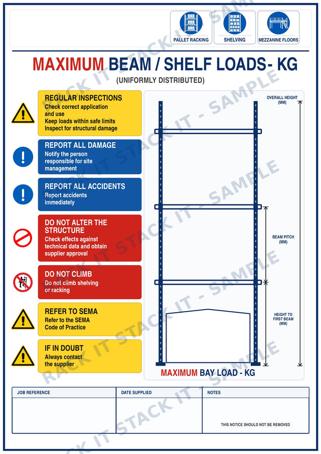 Blank pallet racking load notice board, A4 foam board