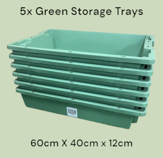 5x Green Tote Box Trays