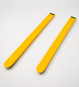 Pair of heavy duty forklift fork extensions, 2100mm, safety yellow