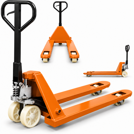 3000kg orange manual pallet truck with 550 x 1150mm forks and nylon wheels