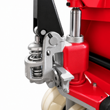 Hydraulic pump unit of the red 2000kg pallet truck with the foot pedal and steer wheel