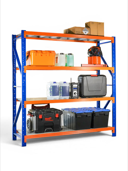 Heavy Duty Storage Racking – Blue & Orange | 600mm Deep x 2000mm High | 1 to 4+ Bays Available | Industrial Shelving Unit