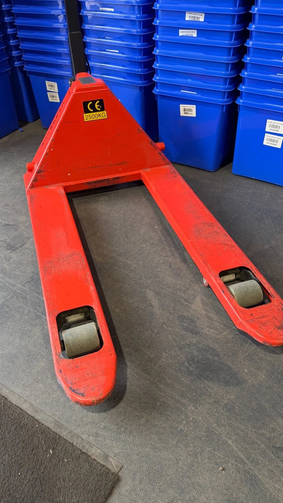 Used Chadwick pallet truck forks and load rollers
