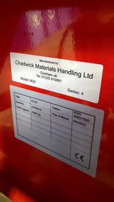 Chadwick Materials Handling pallet truck identification plate