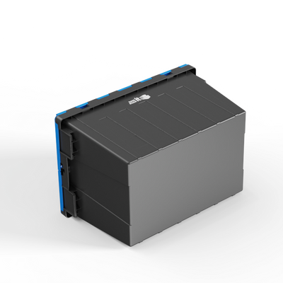 Black rectangular object with blue accents on a white background