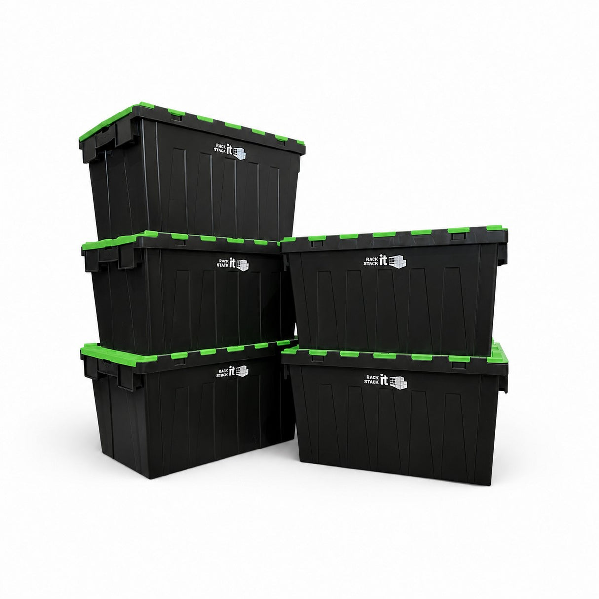 5x Heavy Duty Storage Tote Boxes | 63 Litre / 30kg Capacity | Multi Coloured Bundles