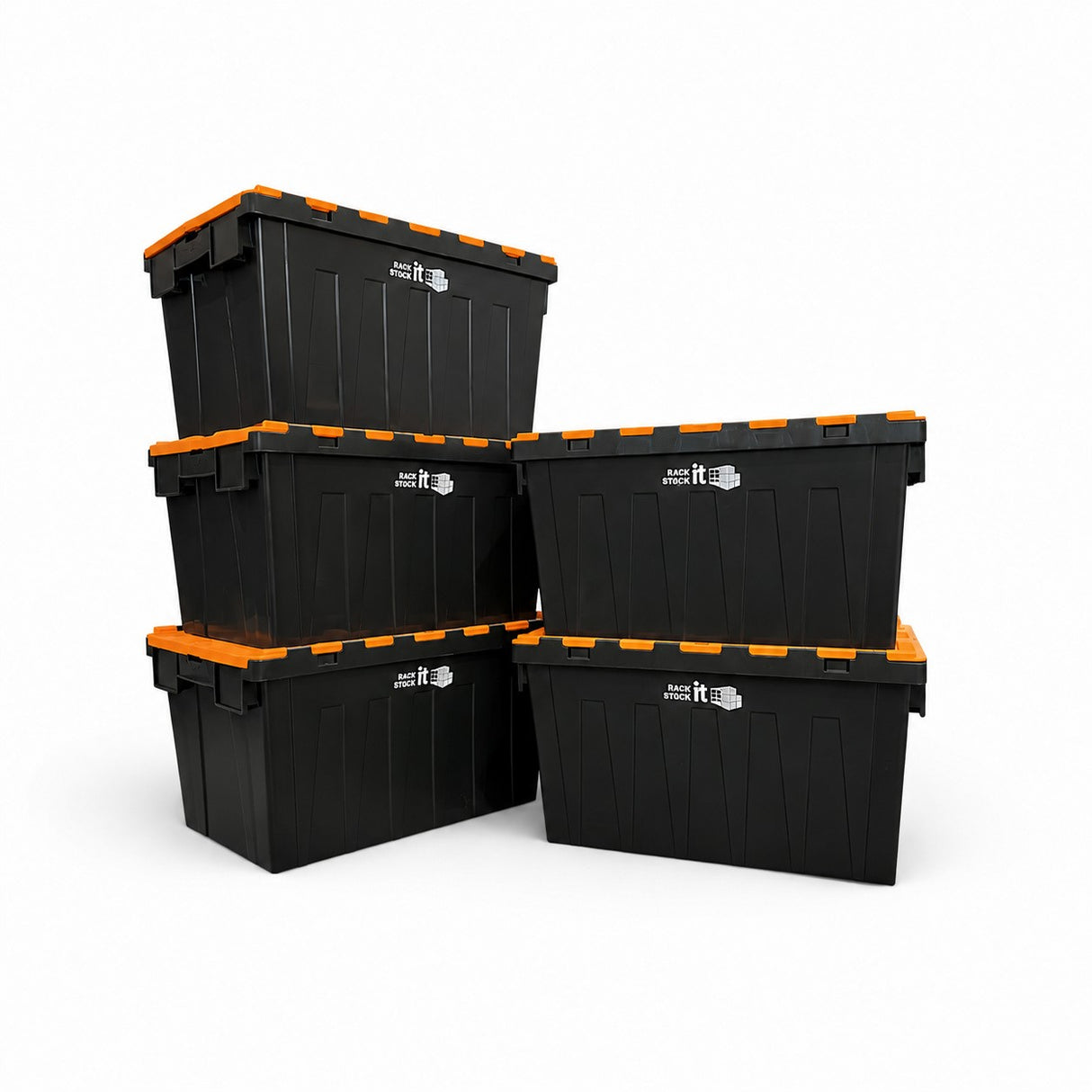 5x Heavy Duty Storage Tote Boxes | 63 Litre / 30kg Capacity | Multi Coloured Bundles
