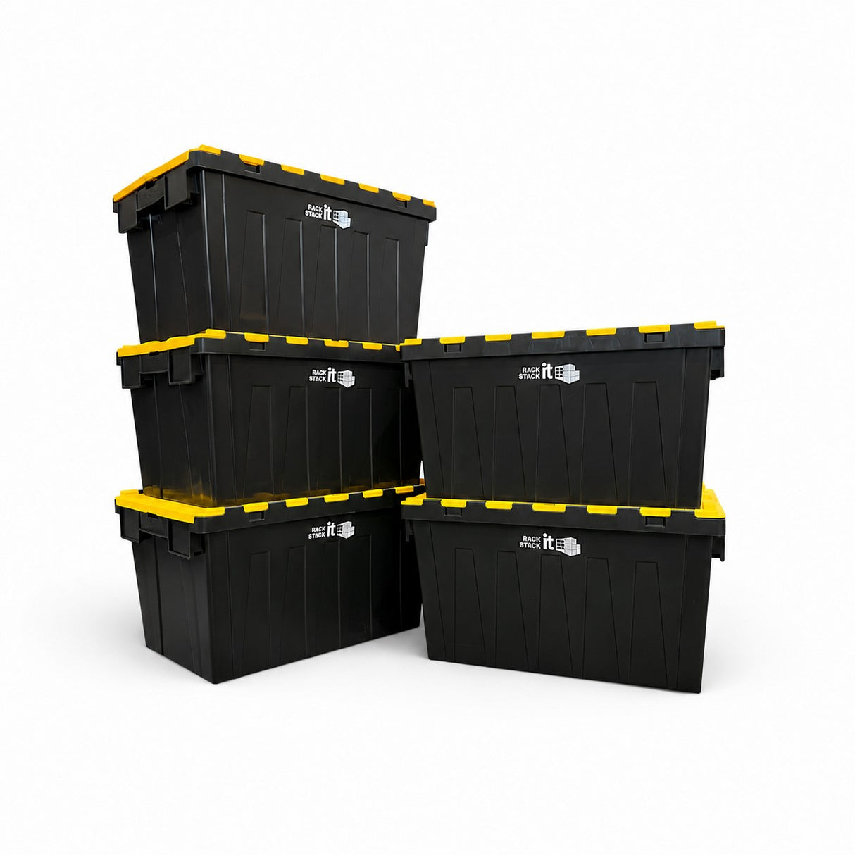 5x Heavy Duty Storage Tote Boxes | 63 Litre / 30kg Capacity | Multi Coloured Bundles