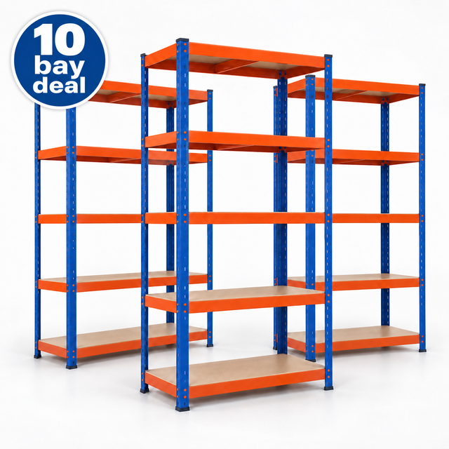 10 Bay Deal - 5 Tier Shelving - Blue & Orange - 175kg Per Shelf