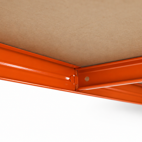 Orange centre support bar and beam beneath an MDF shelf on RISI175BO shelving