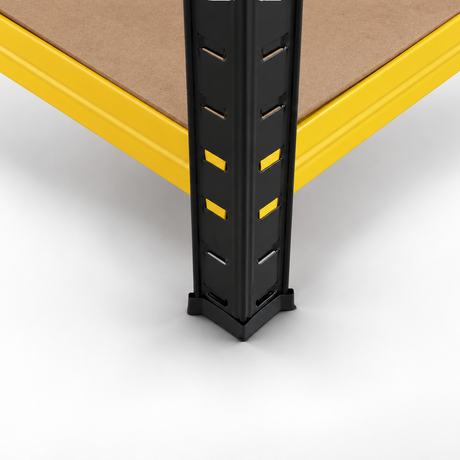 Close-up of a black plastic protective cap on a black upright foot