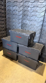 Black 62L Heavy Duty Plastic Storage Boxes With Lids Stackable Pack of 5