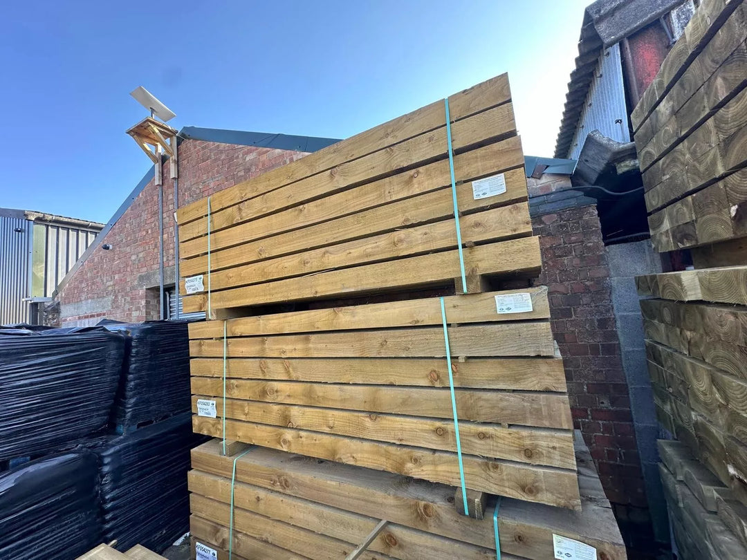 Treated Green Softwood Sleepers 2.4M x 200mm x 100mm Garden Railway Sleepers