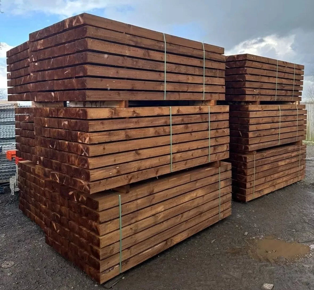 Treated Green Softwood Sleepers 2.4M x 200mm x 100mm Garden Railway Sleepers