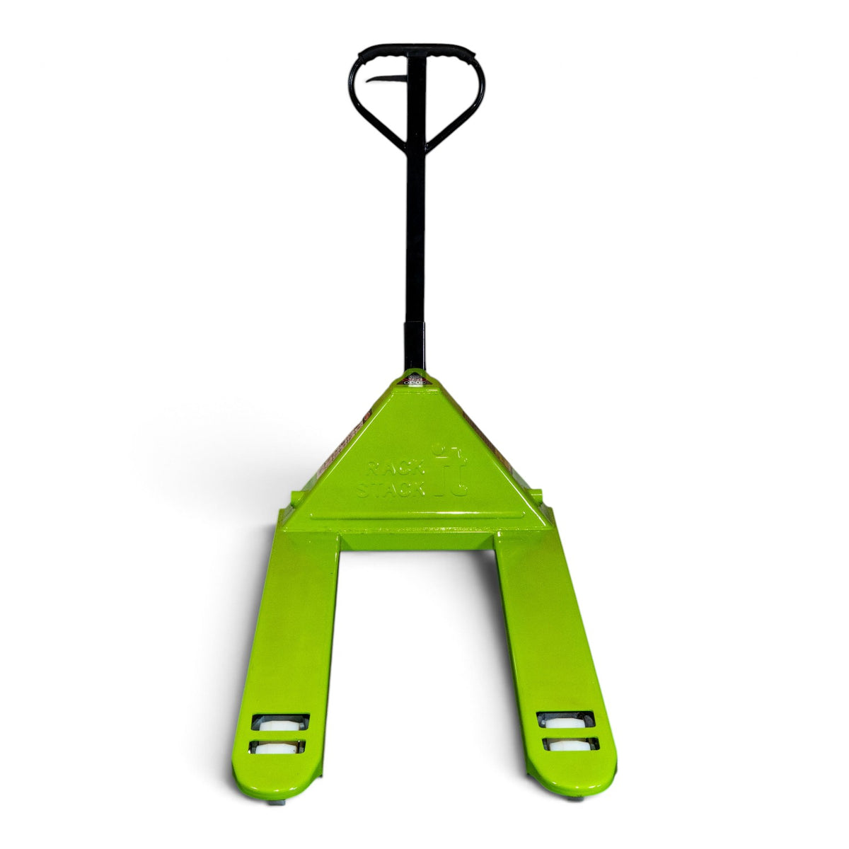 Wide fork 3000kg pallet truck in lime green with 685 x 1200mm forks