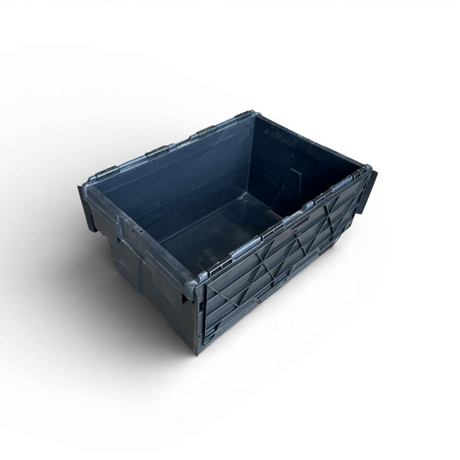 Black storage crate on a white background
