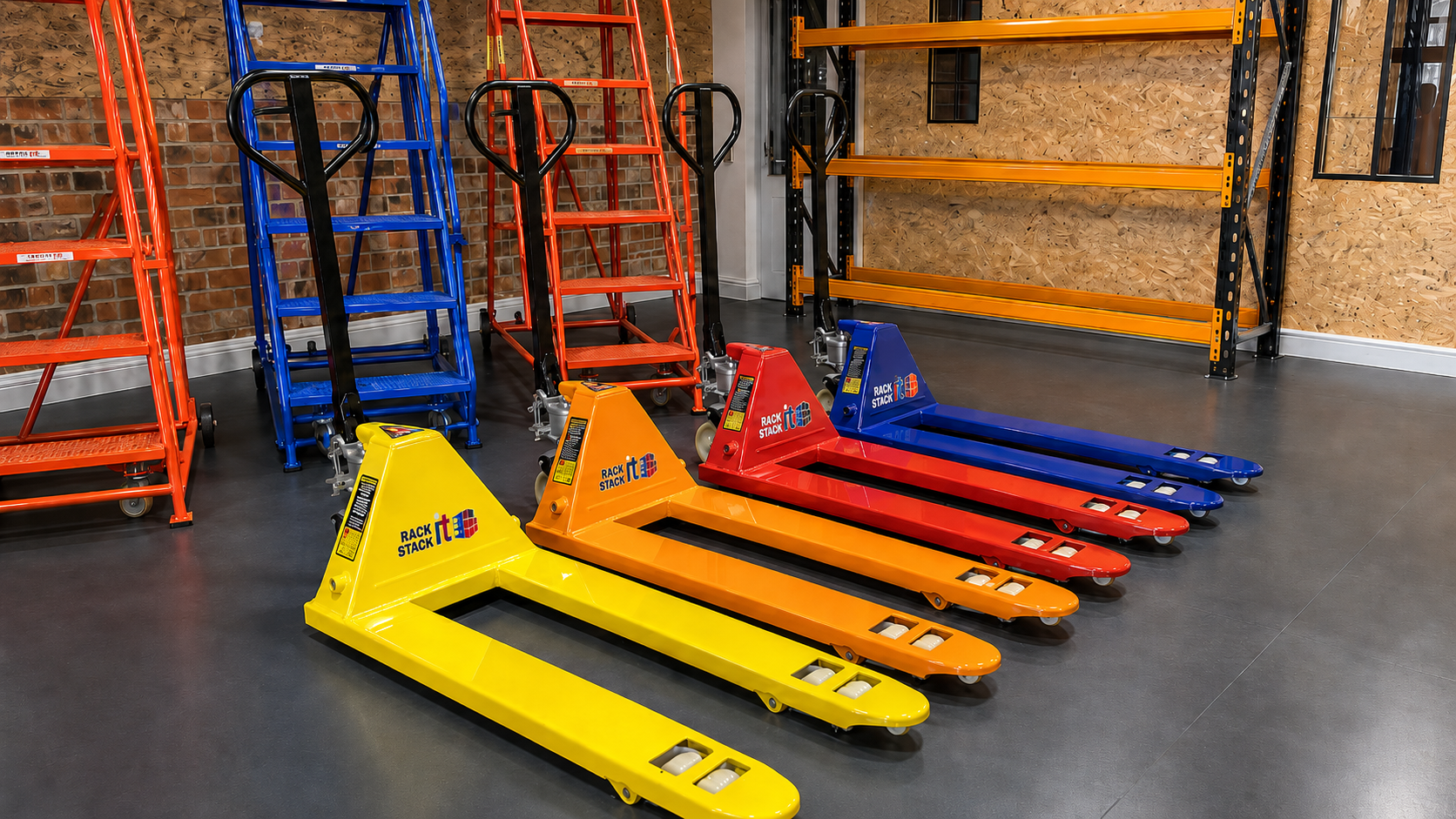 Warehouse handling equipment — pump trucks and trolleys
