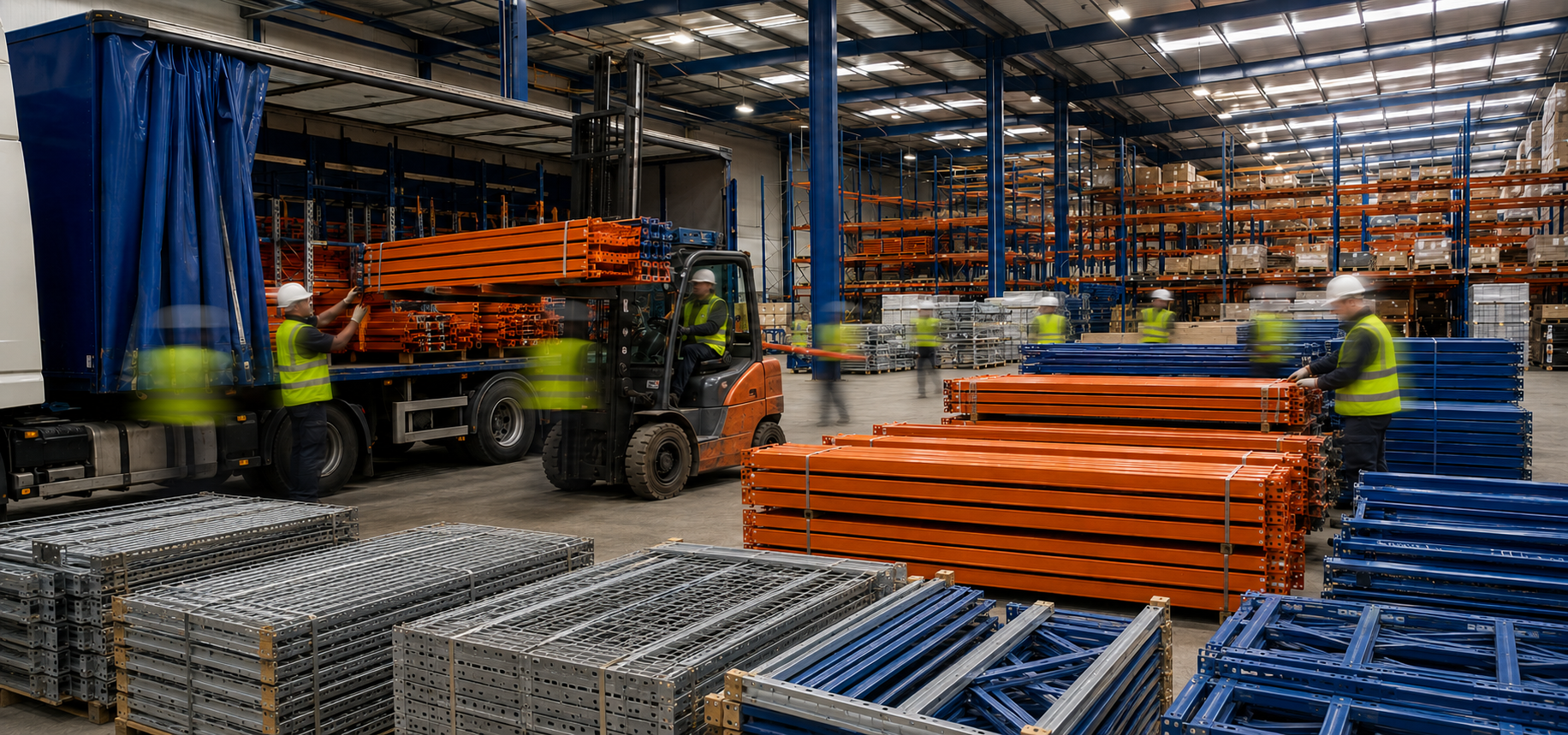 Pallet racking systems in a warehouse