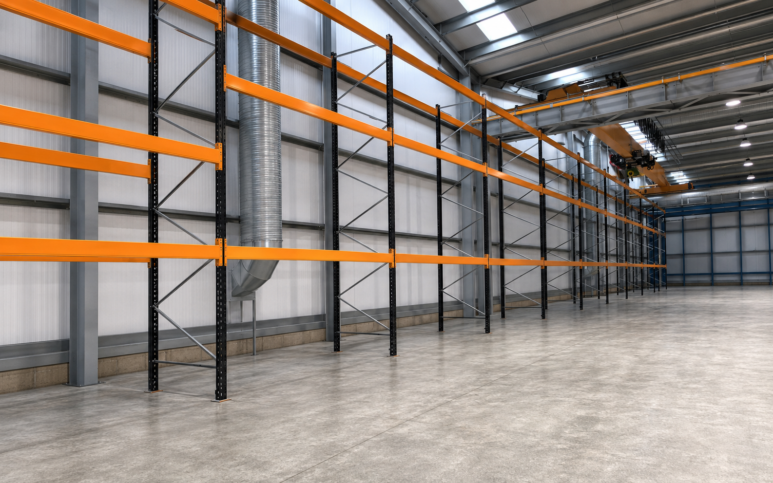Adjustable pallet racking in a warehouse