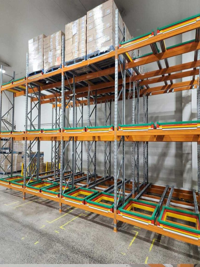 Push back pallet racking