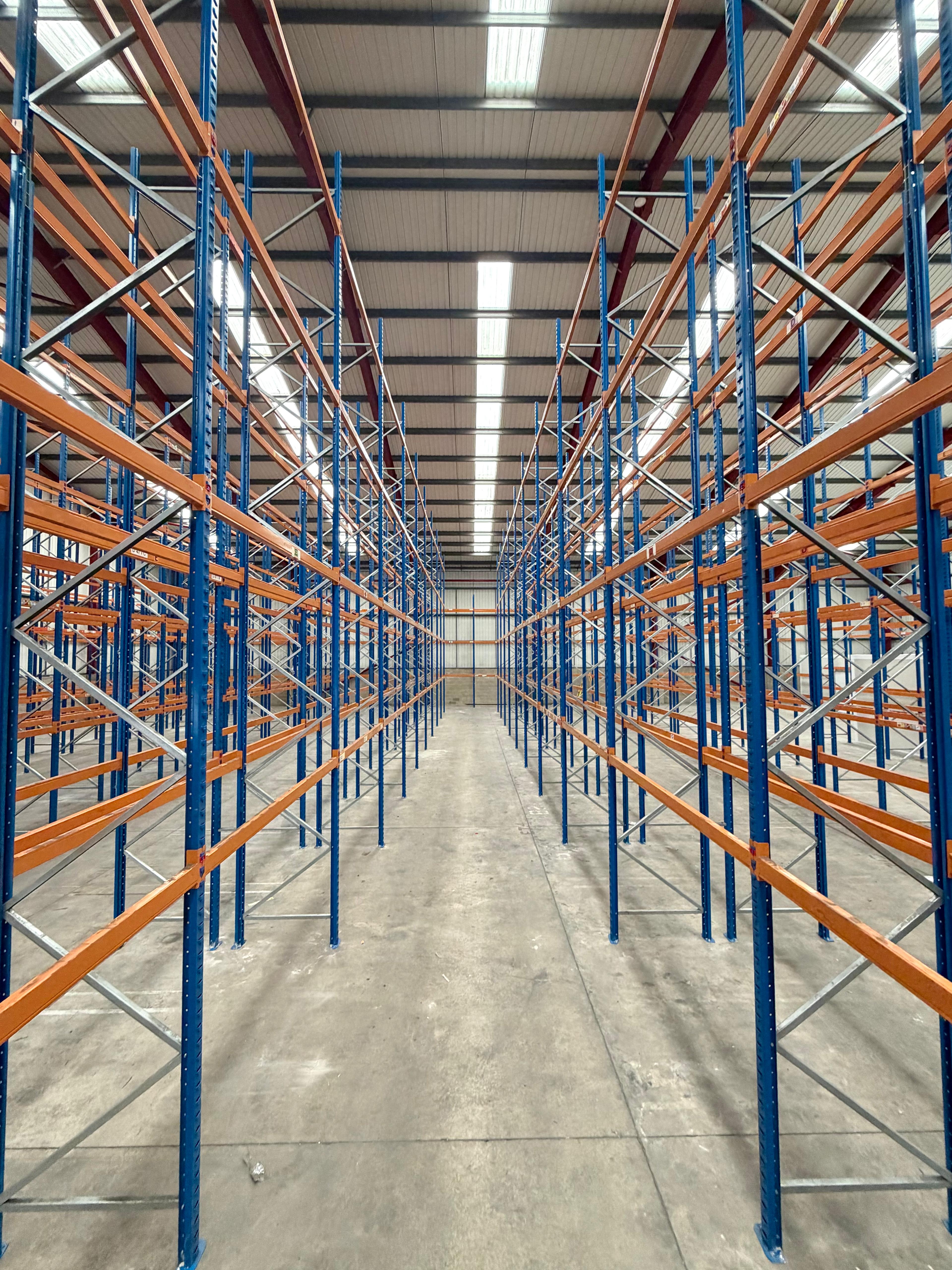 Completed pallet racking installation inside a warehouse